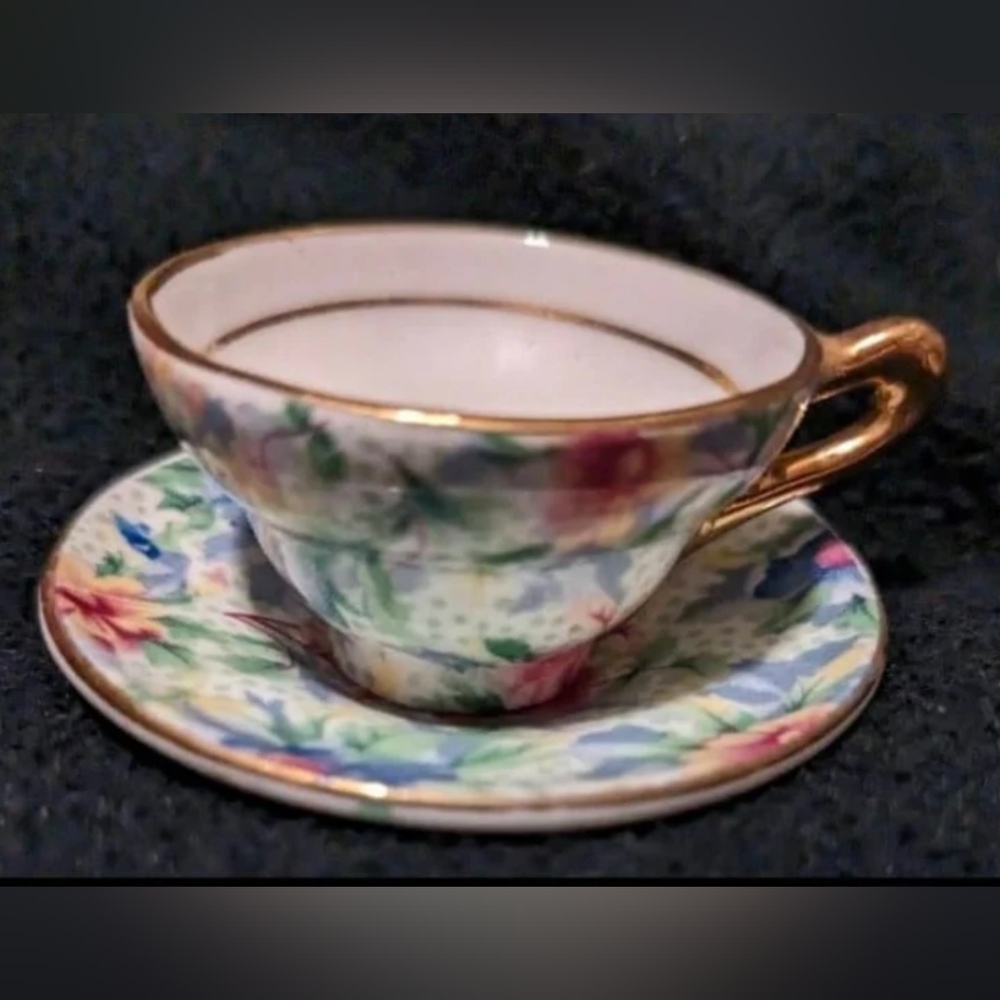 Rosina of England Miniature Floral Cup & Saucer Set-Vintage-Good Used Condition!